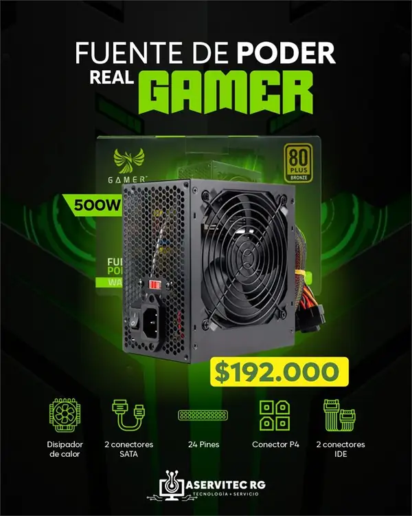 Fuente de Poder Gamer Tech 500W 80 Plus Bronze